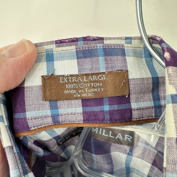 PETER MILLAR long sleeve casual shirt plaid 100% cotton button down purple XL - Picture 7 of 8
